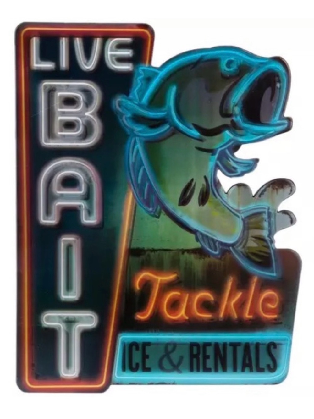 Hobby Lobby Neon-Style 'Live Bait Tackle' Wall Art - Blue, Teal, Orange